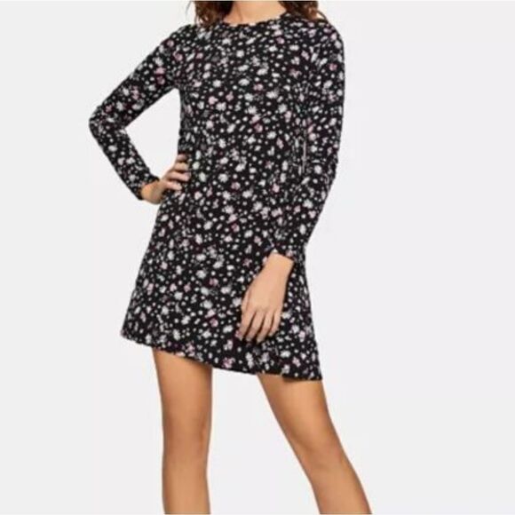 BCBG Long Sleeve Ditsy Print A-Line Dress BCBGeneration Black Jersey Knit Swing - Picture 2 of 11